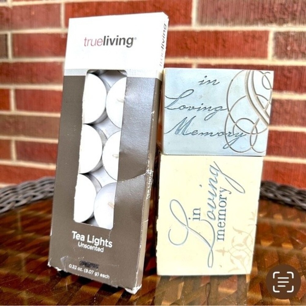 Block Stacking & Rotating Candle Holder With Writings About Grief & 8 Te…